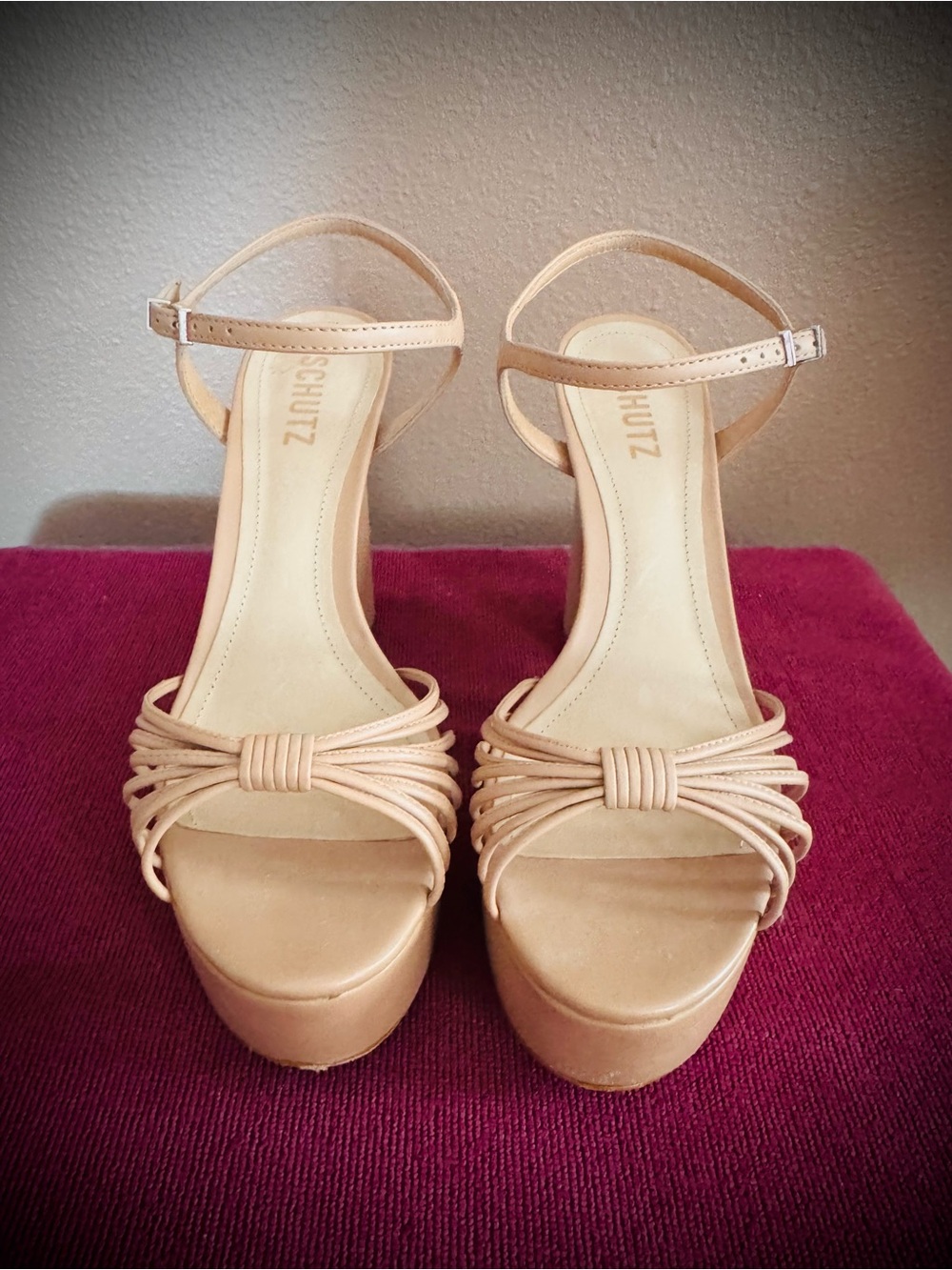 SCHUTZ Nude Beige Strappy Platform Sandals